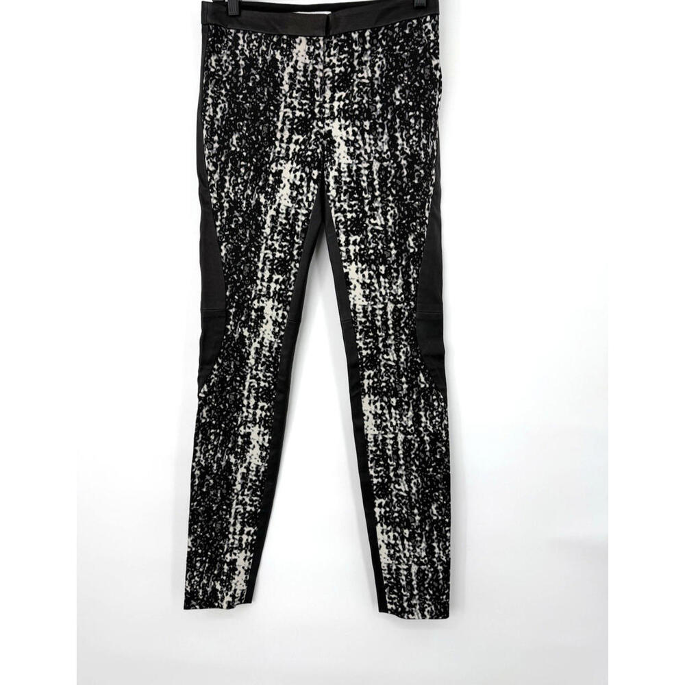 Diane Von Furstenberg Dorthia Leather Black White Pants Zip Ankle Womens 2
